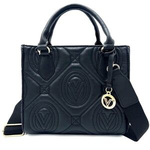 NWT Black Valentino Orlandi Top Handle V Logo Quilted Tote Bag with Pendant